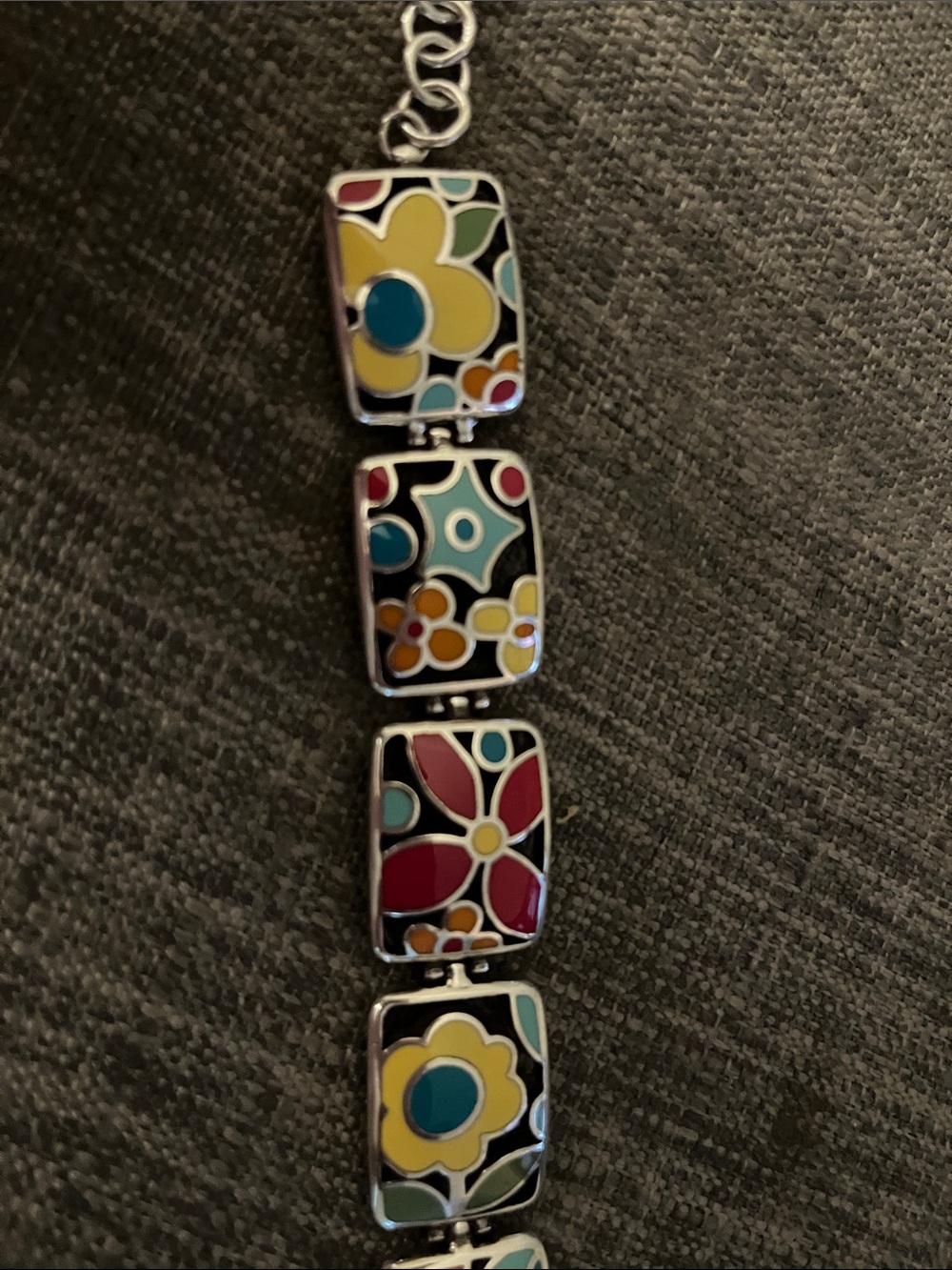 Brighton Silver/Multicolor Floral Enamel Bracelet - Yellow, Blue, Red - Picture 5 of 6